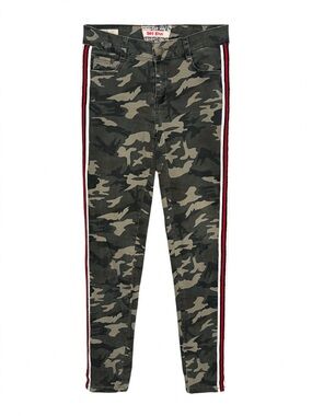 Hot Kiss Skinny Lily Camo Jeans w| red white & black side strap like new